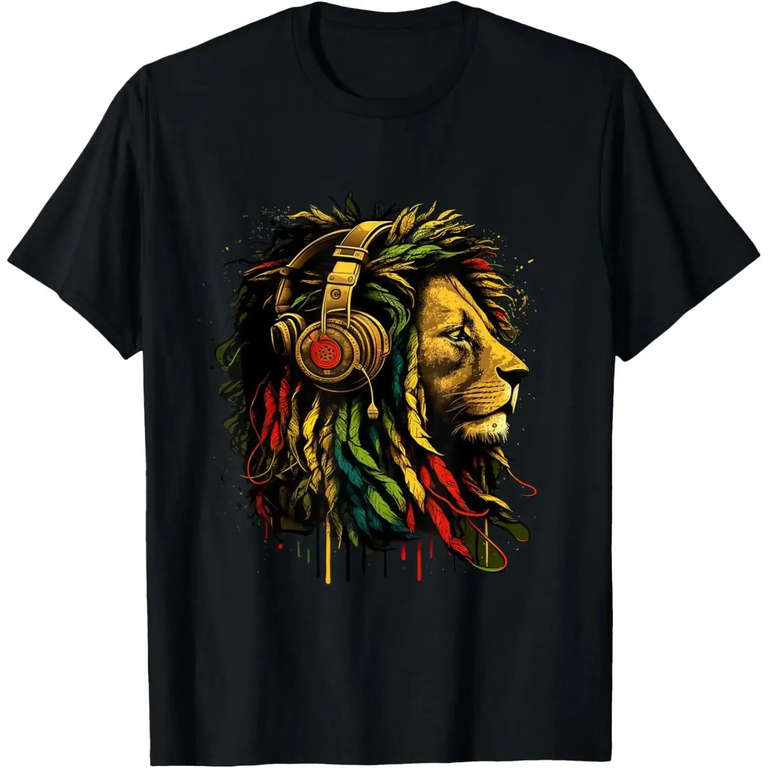 Men's 100% Cotton Short-Sleeve Round Neck Casual Distressed Graphic Top - Rasta Reggae Music, Jamaican Pride, Lion Of Judah Design, Golf Gift Option, Menswear Streetwear, Tops, Shortsleeve, Preppy, Figure, Tshirt, Hilarious, Playful Vibe