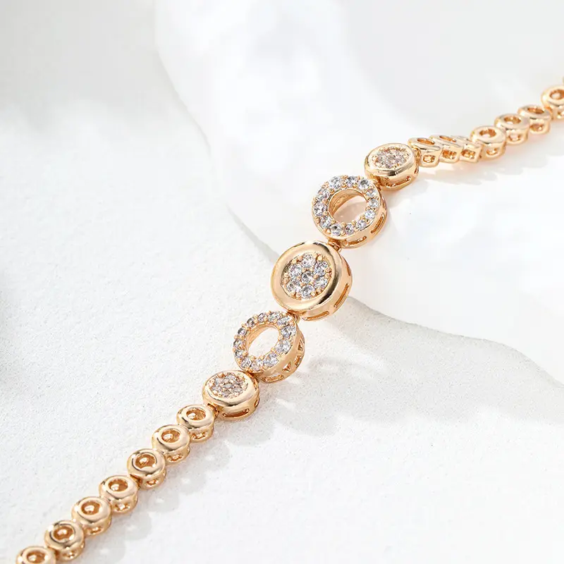 Loveden Vintage-Style Copper Alloy Bracelet - 18k-Plated, Geometric Circular Hollow Interlocking Costume Jewelry
