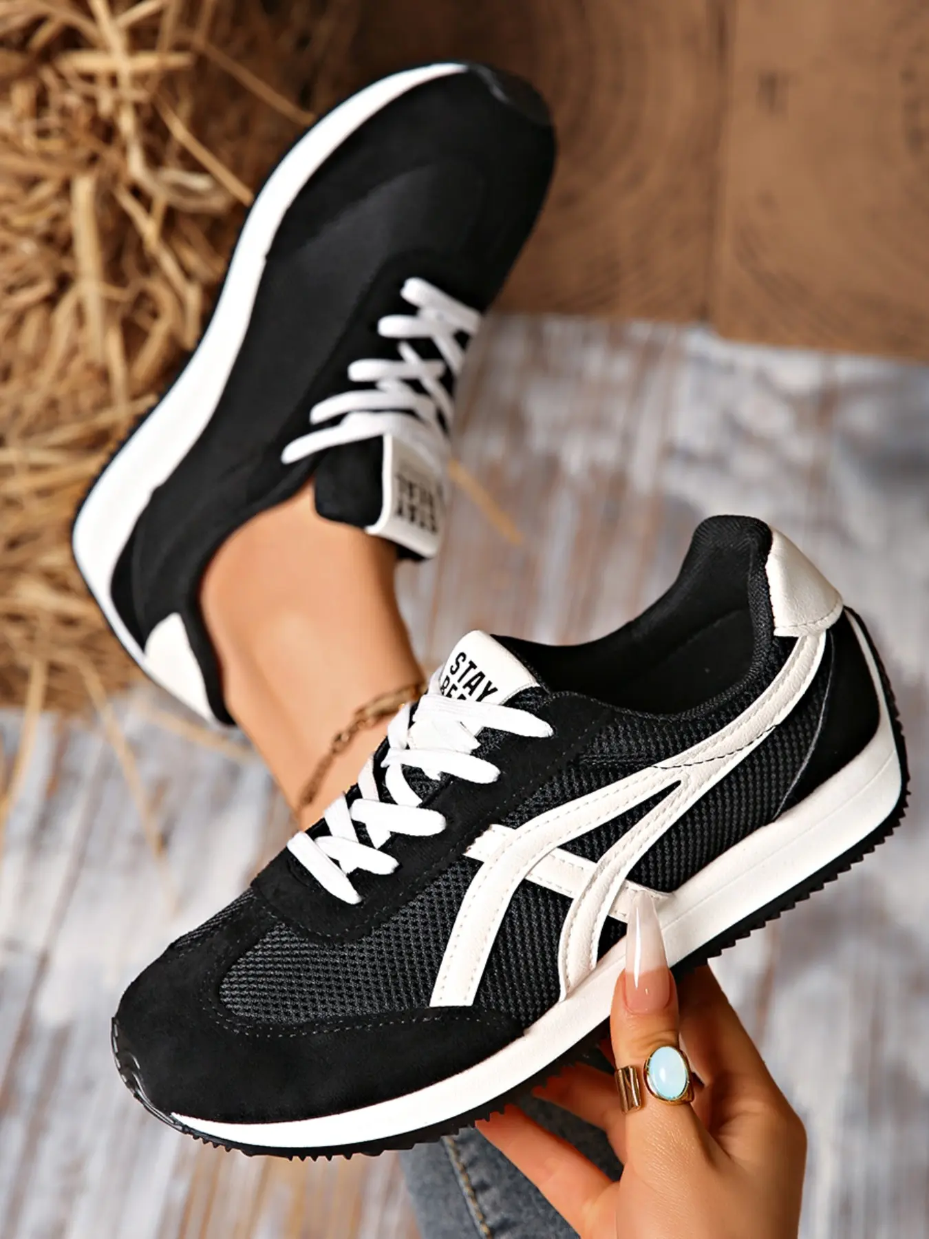 Vintage Mesh Trendy Aggressive Shoe Women Breathable Laces Casual Sports Shoes Lightweight Anti-Slip Commute Versatile Style. Perfect for Daily Wear and Various, Athletic Casual Sneakers Non Slip Sneakers