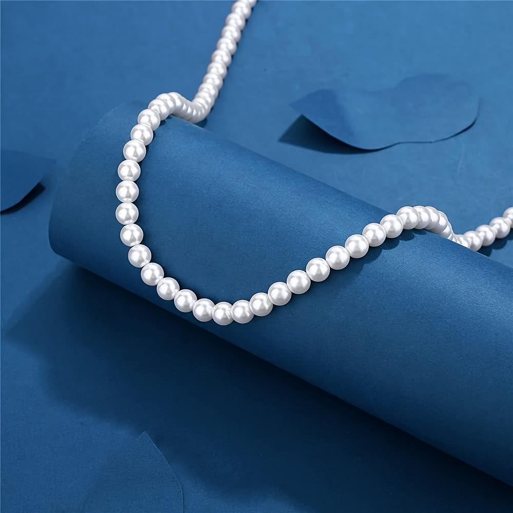 1pc White Faux Pearl Necklace For Men Fashion Beaded Collar Neck Decorative Chain Male Cool Jewelry Gift Pearl Necklace Faux Pearl, Father's Day Gift