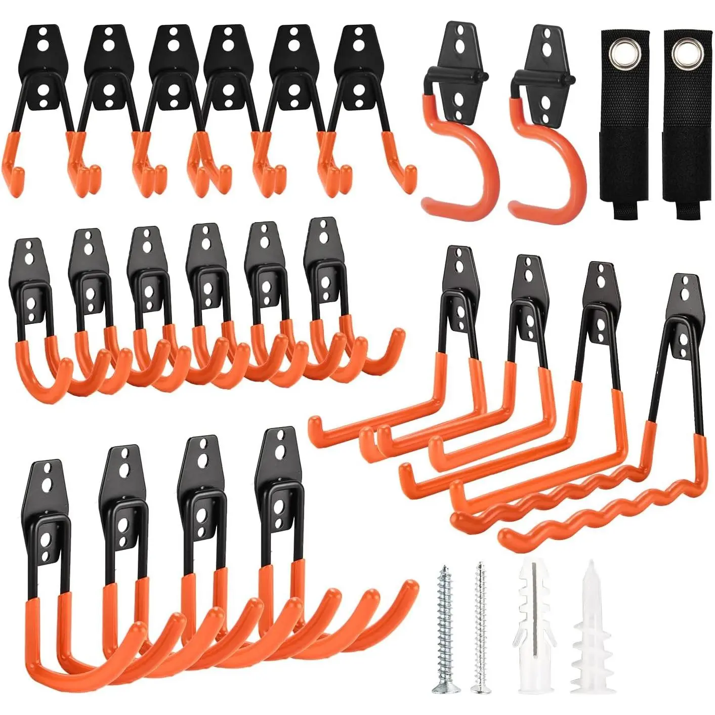 24 Pack Garage Hooks Steel Heavy Duty Garage Storage Hooks Utility Steel Wall Mount Garage Hanger&Organizer for Bikes,Garden Tools, Ladders, Bulk Items, Ropes and More Equipment