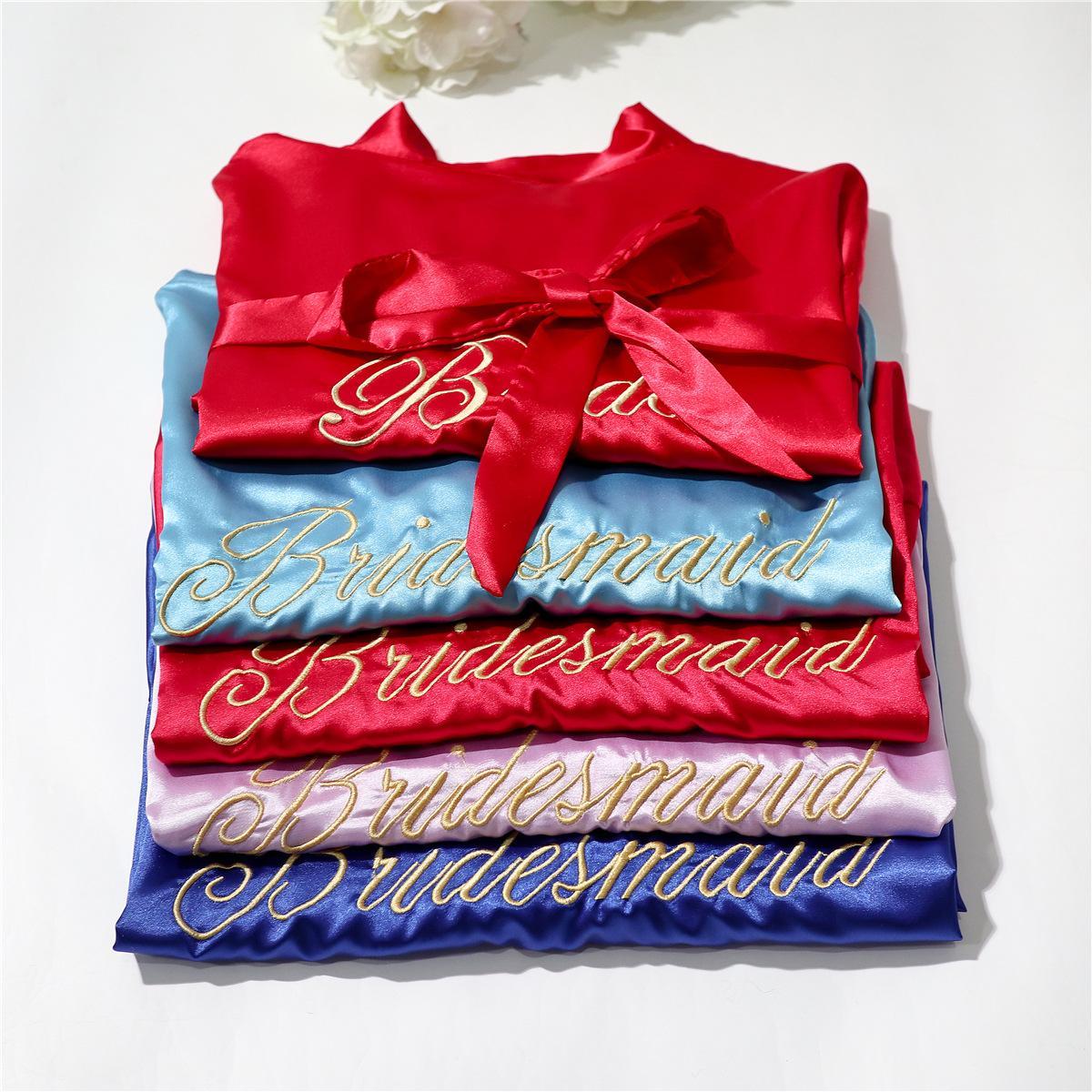 Bride Bridesmaid Wedding Robe Embroidery Kimono Bathrobe Gown Nightgown Casual Satin Short Women Sexy Nightwear Sleepwear