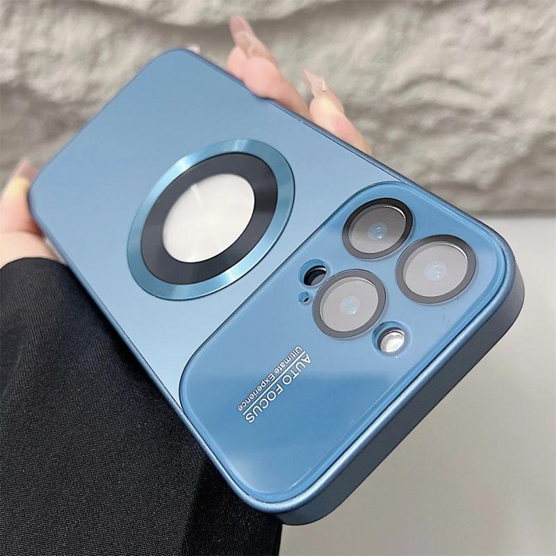 Luxury Large Window Magsafe Logo Hole Magnetic Case For iPhone 17 Air 16 15 14 Plus 13 12  Pro Max Camera Lens Protector Cover