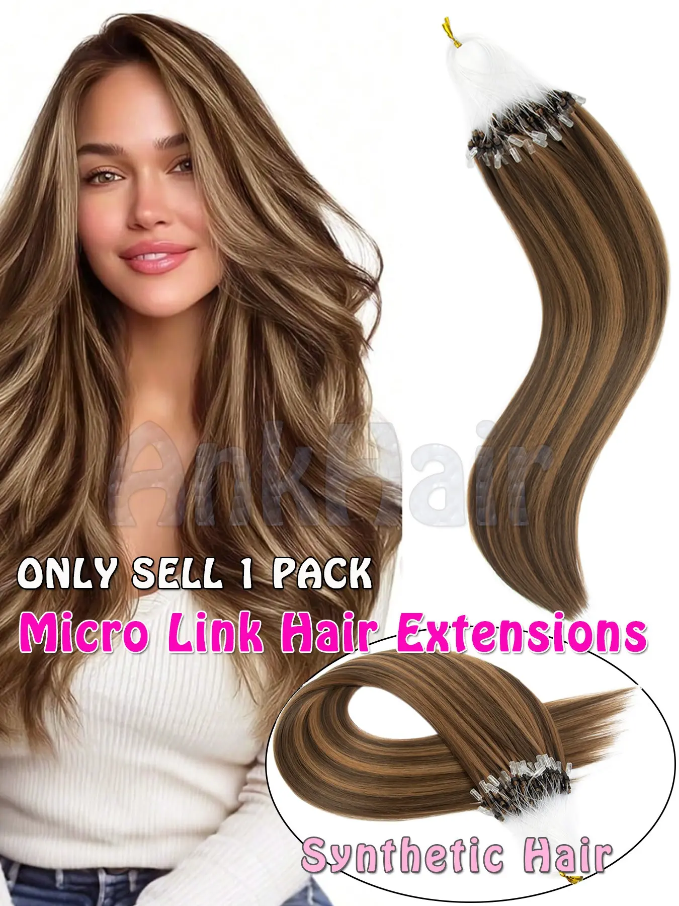 Micro Hair Extensions Balayage Link, Add Volume and Length, Enhance Hair Volume, Highlighted Styles, Mix and Match for Perfect Look, Halloween Accessories, Synthetic Straight Hair Extensions