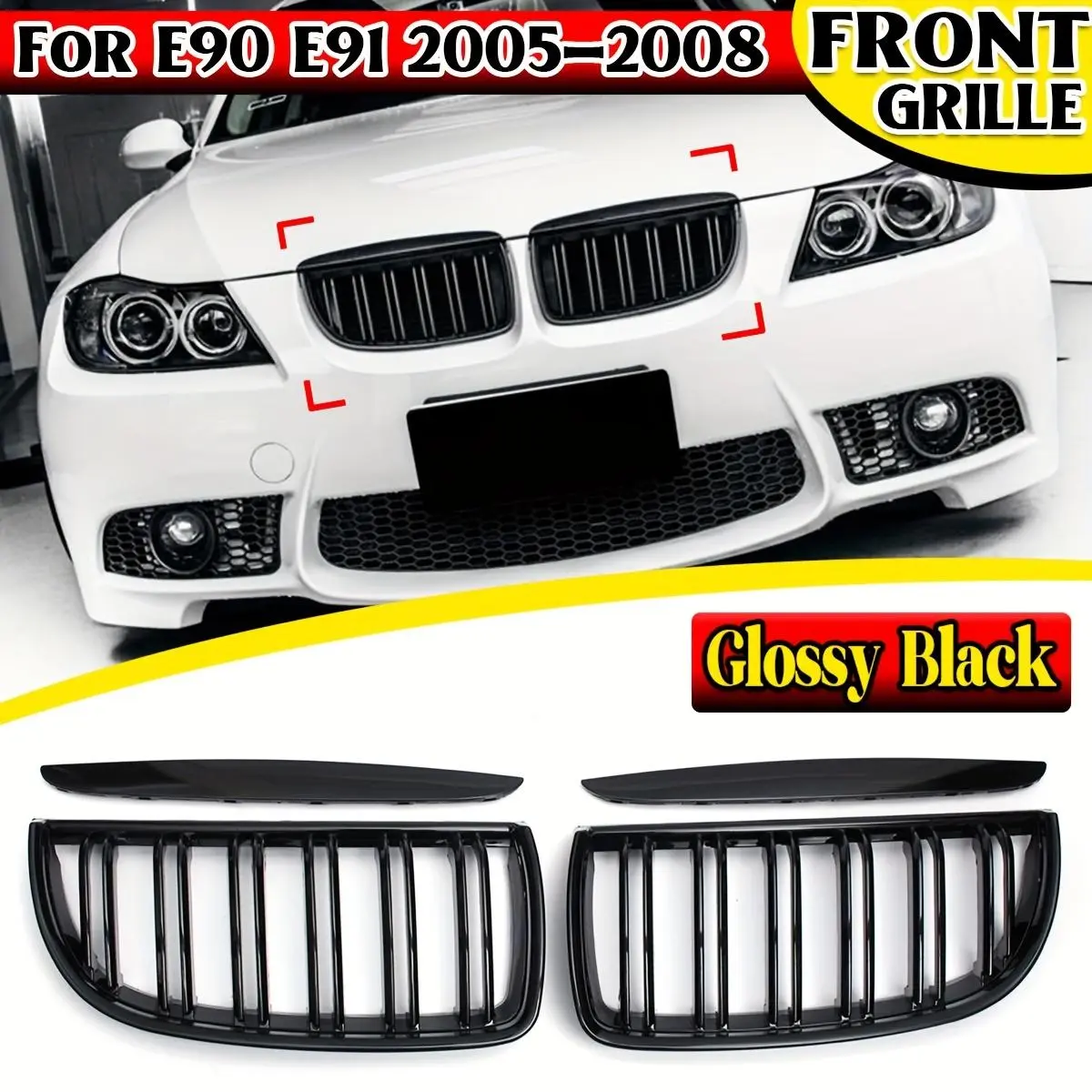 For the BMW 3 Series E90/E91 models (2005 - 2008 model years), including 325xi, 320i, 325i, 325i, 328i, 330i and 335i, the kidney-shaped grille