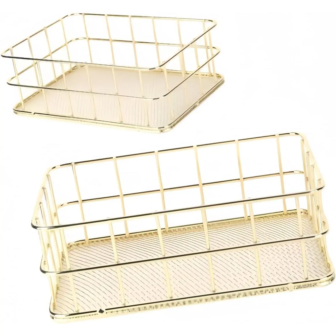 Two Small Gold Wire Basket - 9.6x6.7x2.8 、6.8*4.8*2.3inch ,Metal Wire Mesh Storage Basket for Home Organization | Ideal for Desk, Laundry, Wedding Bathroom & Cosmetic Stations