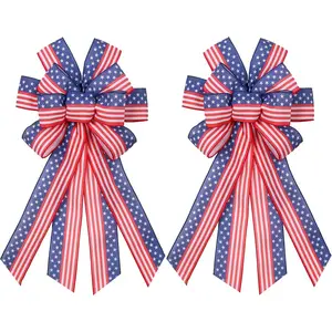 2 PCS Large Patriotic Wreath Bows Star and Stripe America Flag Bow 4th of July Red Blue Burlap Bow for Veteran's Day Independence Day Memorial Day Front Door Holiday Party Home Decor 20 * 12"fidget toys