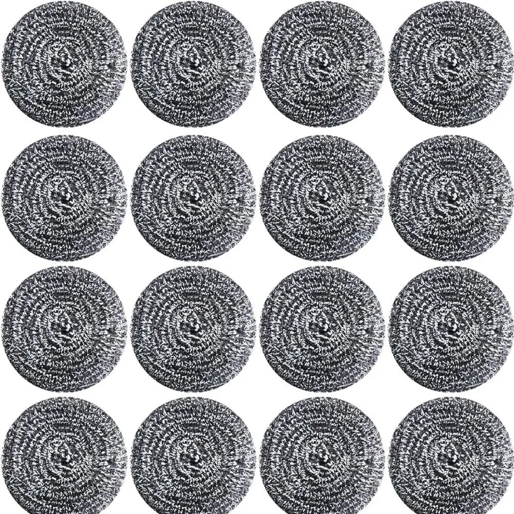 16 count Stainless Steel Sponges Scrubbers Cleaning Ball Utensil  Density Metal  Scouring Pads Ball for Pot Pan Dish Wash Cleaning for Removing Rust Dirty Cookware Cleaner (16 Packs)