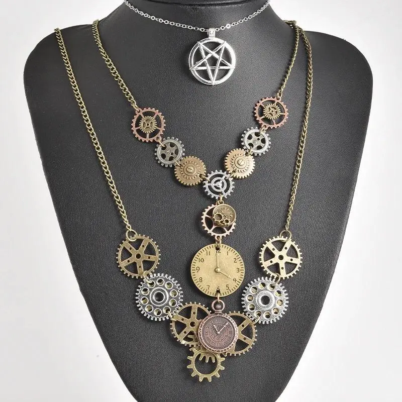 1Pc Hip-Hop Steampunk Gear Pendant Necklaces For Kpop Men Women DIY Vintage Mechanical Clock Grunge Aesthetic Collares Jewelry