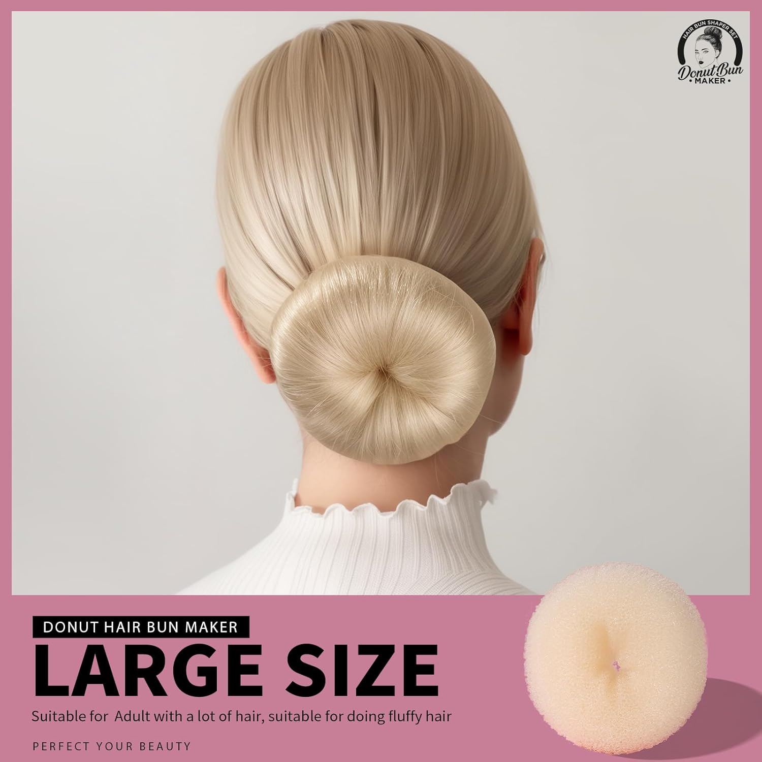 Hair Bun Shaper Set with Extra-large, Large, Medium, Small Doughnuts Ring Stylers, 20 count Blonde Large Bobby Pins