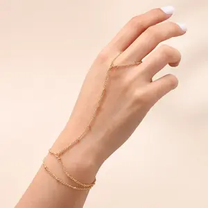 Dainty 14K Gold Plated Hand Chain Bracelet for Women, Adjustable Titanium Steel Finger Wrist Harness Chain, Minimalist Layered Hand Jewelry, Hypoallergenic Water Sweat Resistant Thin Link Chain, Lightweight Stackable Daily Wear Accessory, Elegant Gift