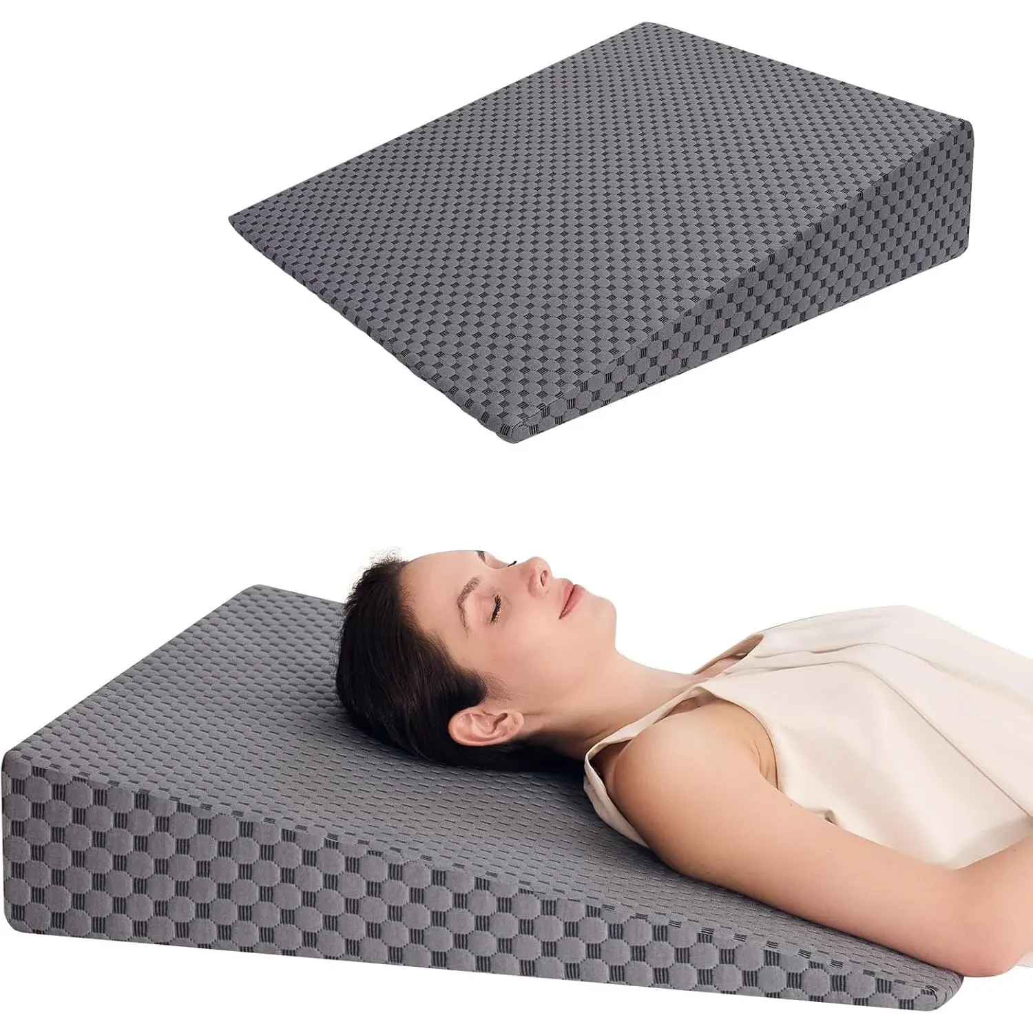 5in Bed Wedge Pillow for Sleeping, Snoring, Back Support, After Surgery, Triangle Pillow with Washable Cover, Gray