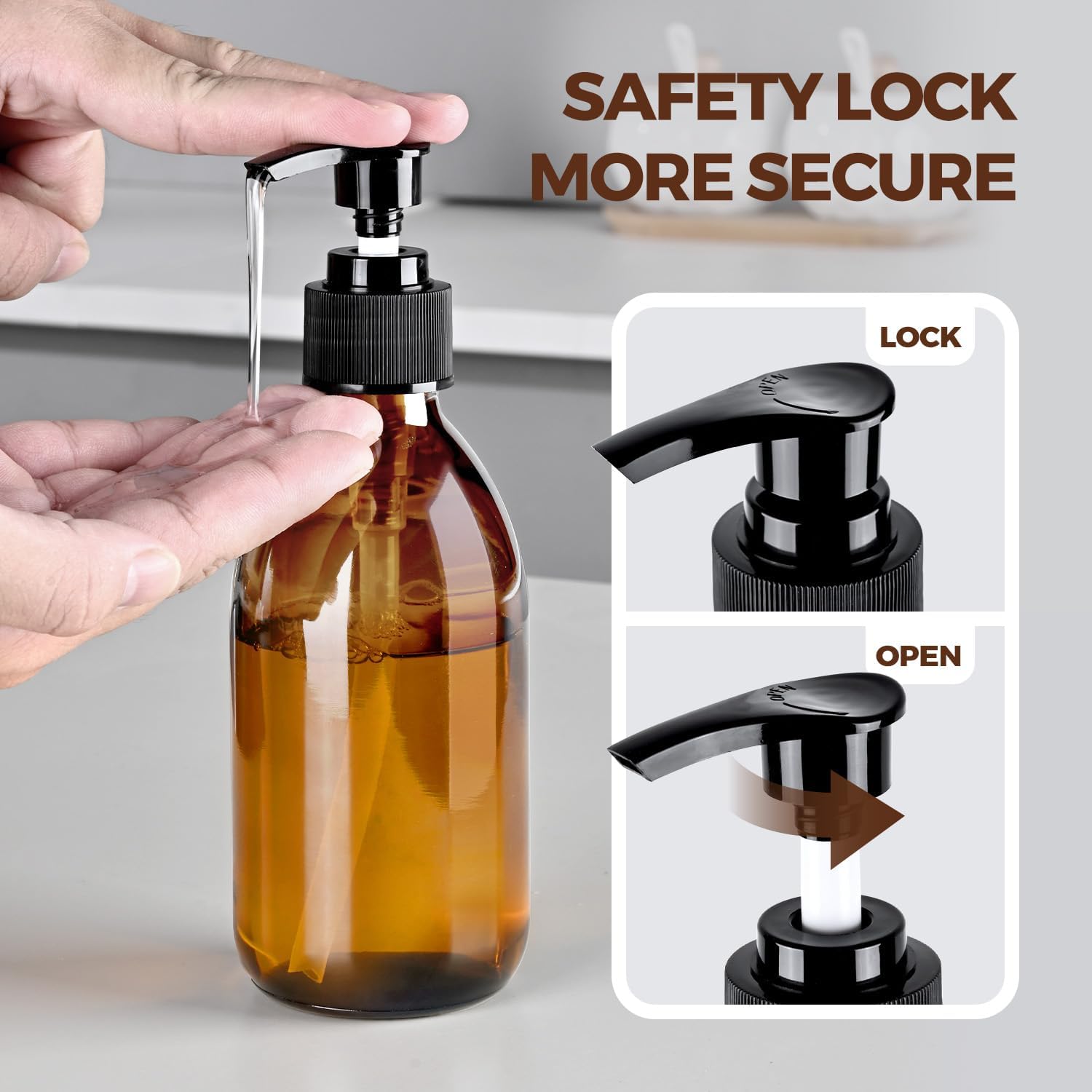 Glass Pump Bottle Dispenser 10.8 oz Lotion Bottle with Pump for  Oil300ml  Glass Bottles with 1 Extra Pump Tops, Black Caps, Labels (2 Pack)