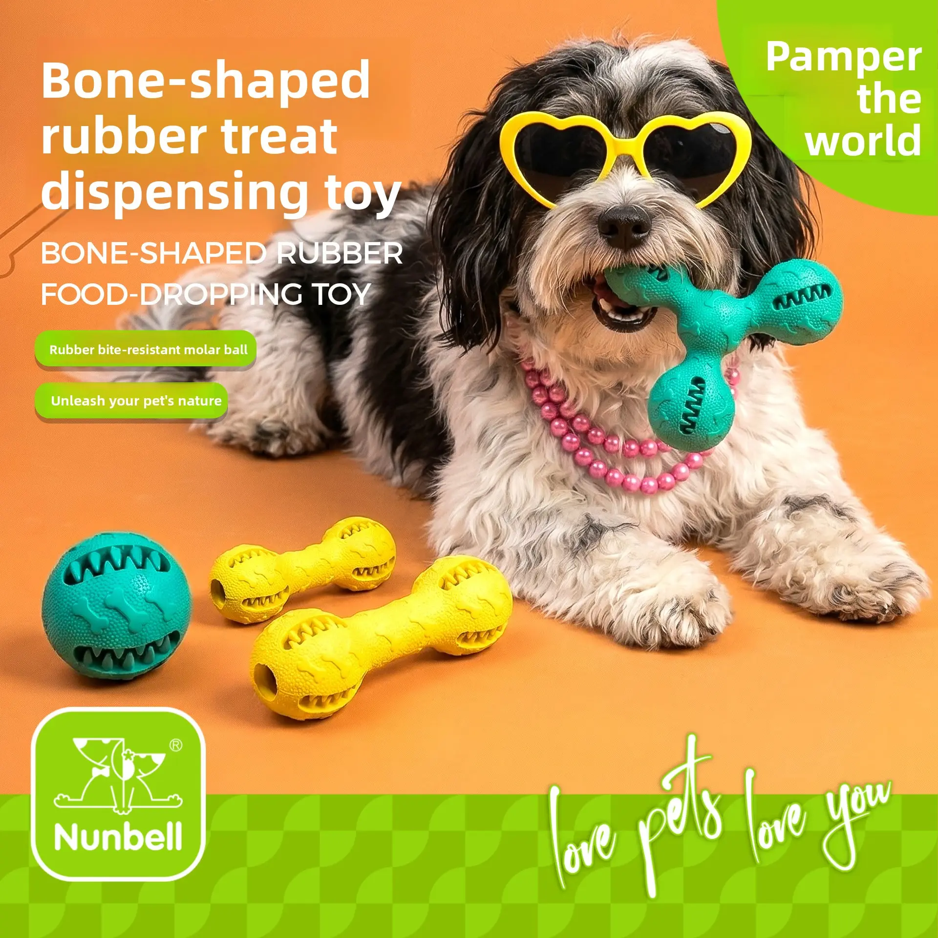 Nunbell Dog Rubber Treat Dispensing Ball Pet Interactive Educational Chew-Resistant Teeth Cleaning Ball Dog Training Toy