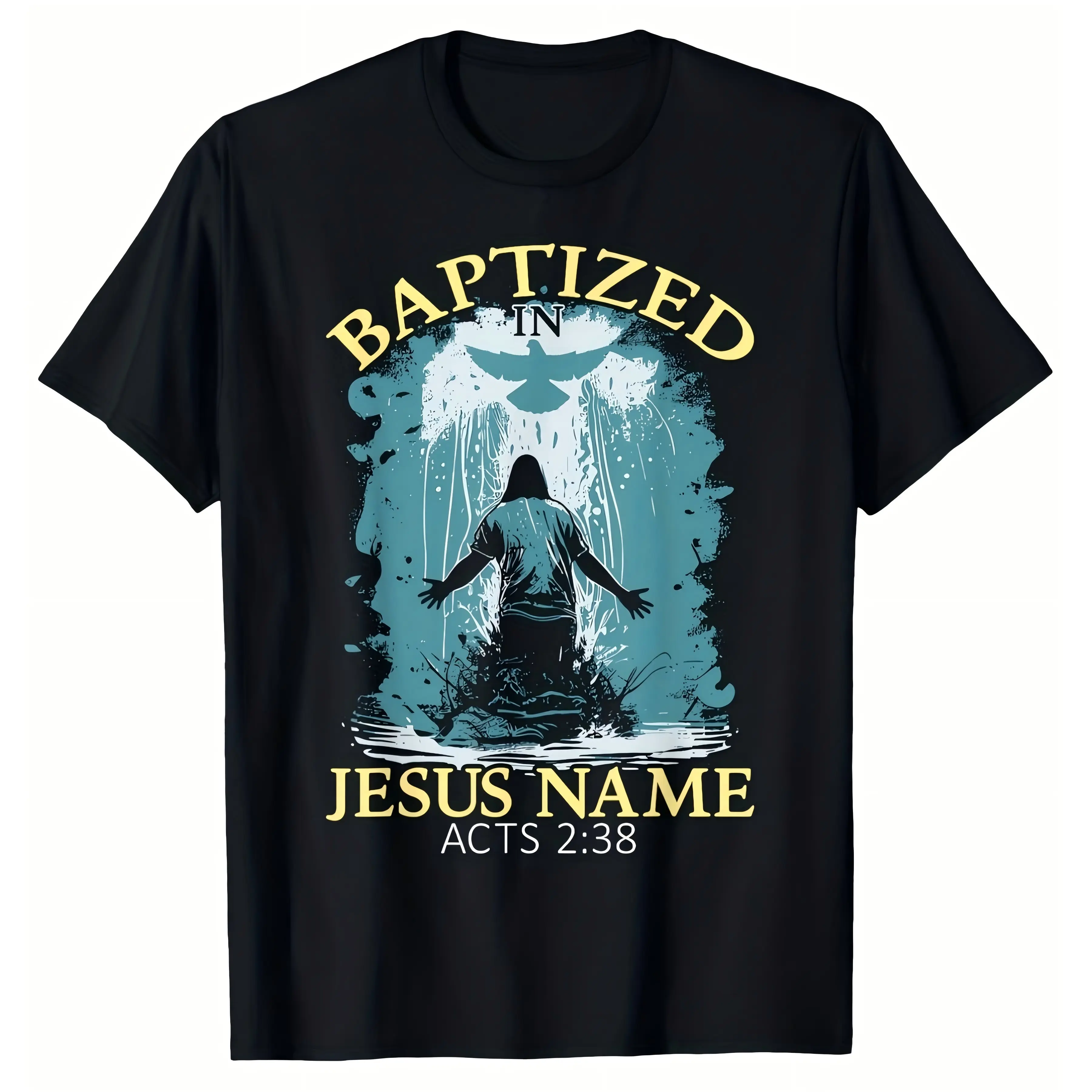 "Baptized In Jesus Name" Unisex T-Shirt for Men & Women - Dove Acts 2:38 Baptism Graphic, Soft Cotton Crew Neck Short Sleeve, Comfortable All-Season Tee, Perfect for Everyday Casual & Testimony Style, Summer Spring, Machine Washable