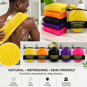 Long Loofah Back Scrubber Body Exfoliating Sponge with Lather Net Bath Puff for Shower Cleaning Ideal Bathroom Shower Accessories