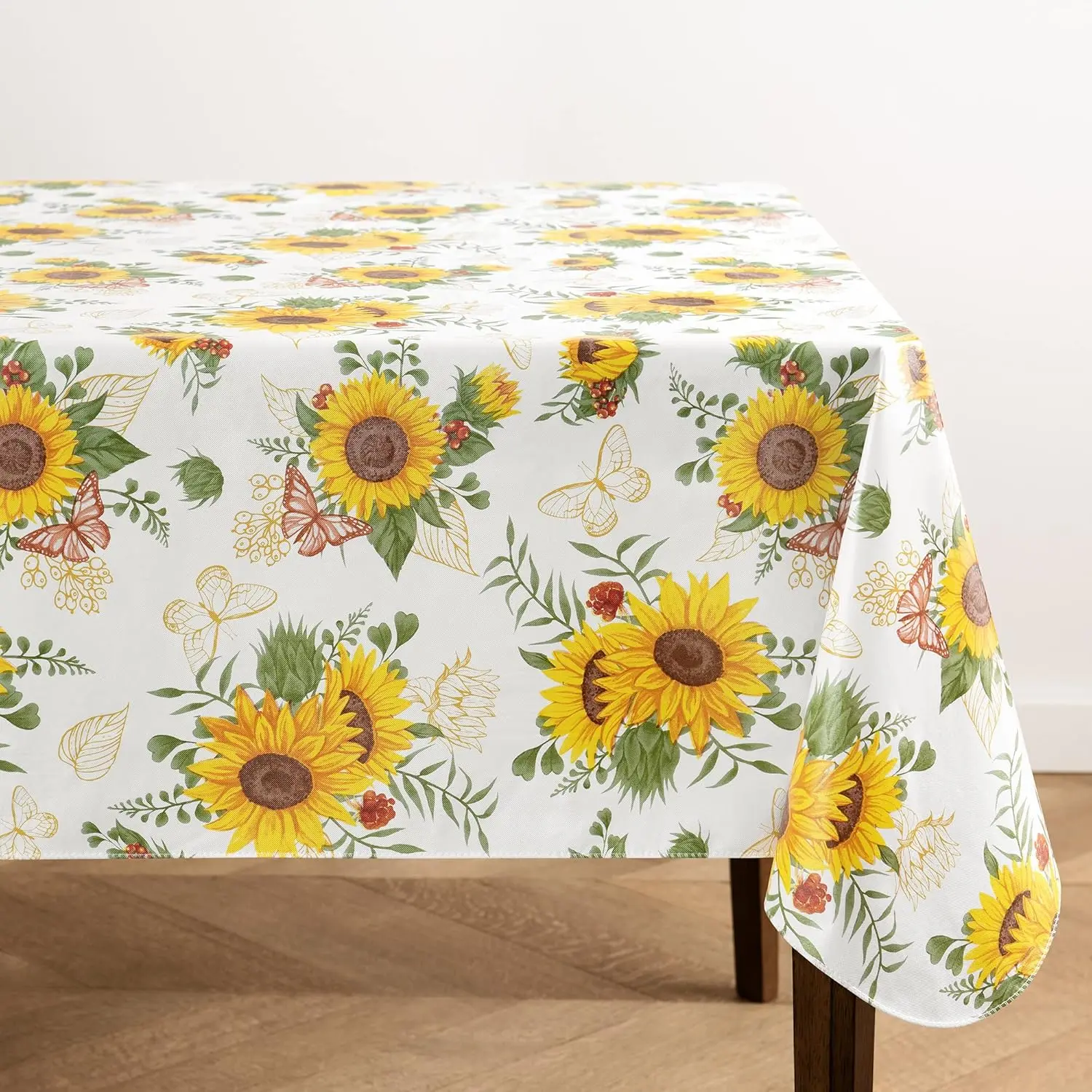Sunflower Season Vintage Floral Water- and Stain-Resistant Vinyl Tablecloth with Flannel Backing, 52 Inches X 70 Inches, Rectangle