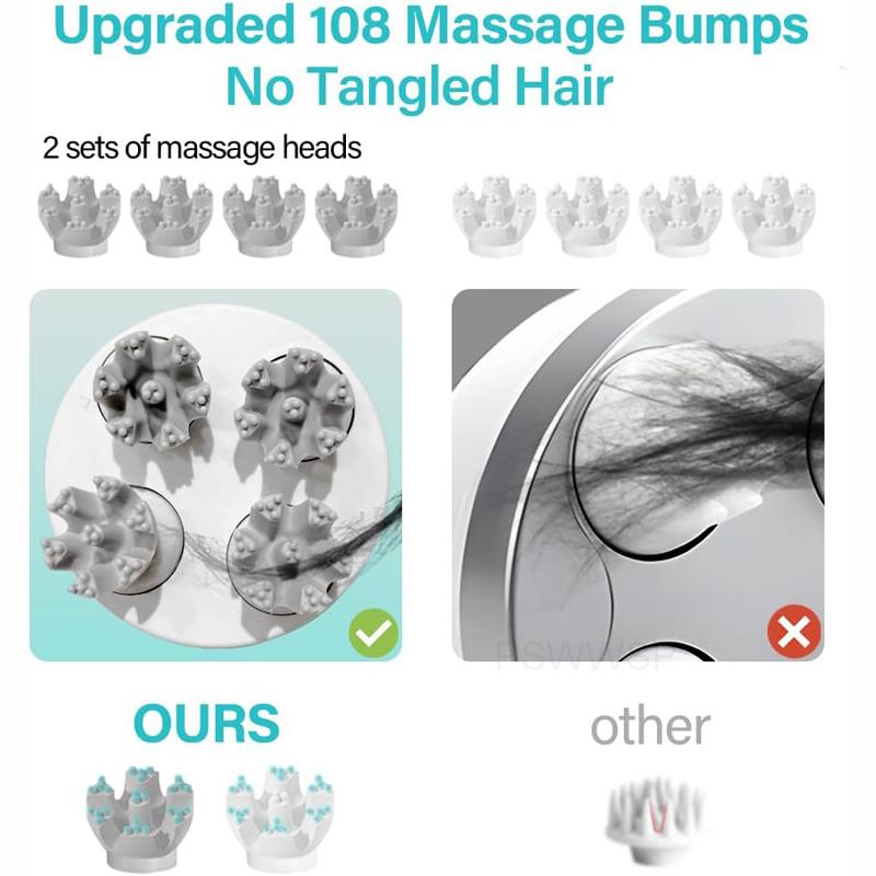 Portable electric scalp massager suitable for both pets and humans. Promotes hair growth, relieves stress, and enhances bonding. Rechargeable and waterproof head massager with deep kneading and stress-relieving functions.