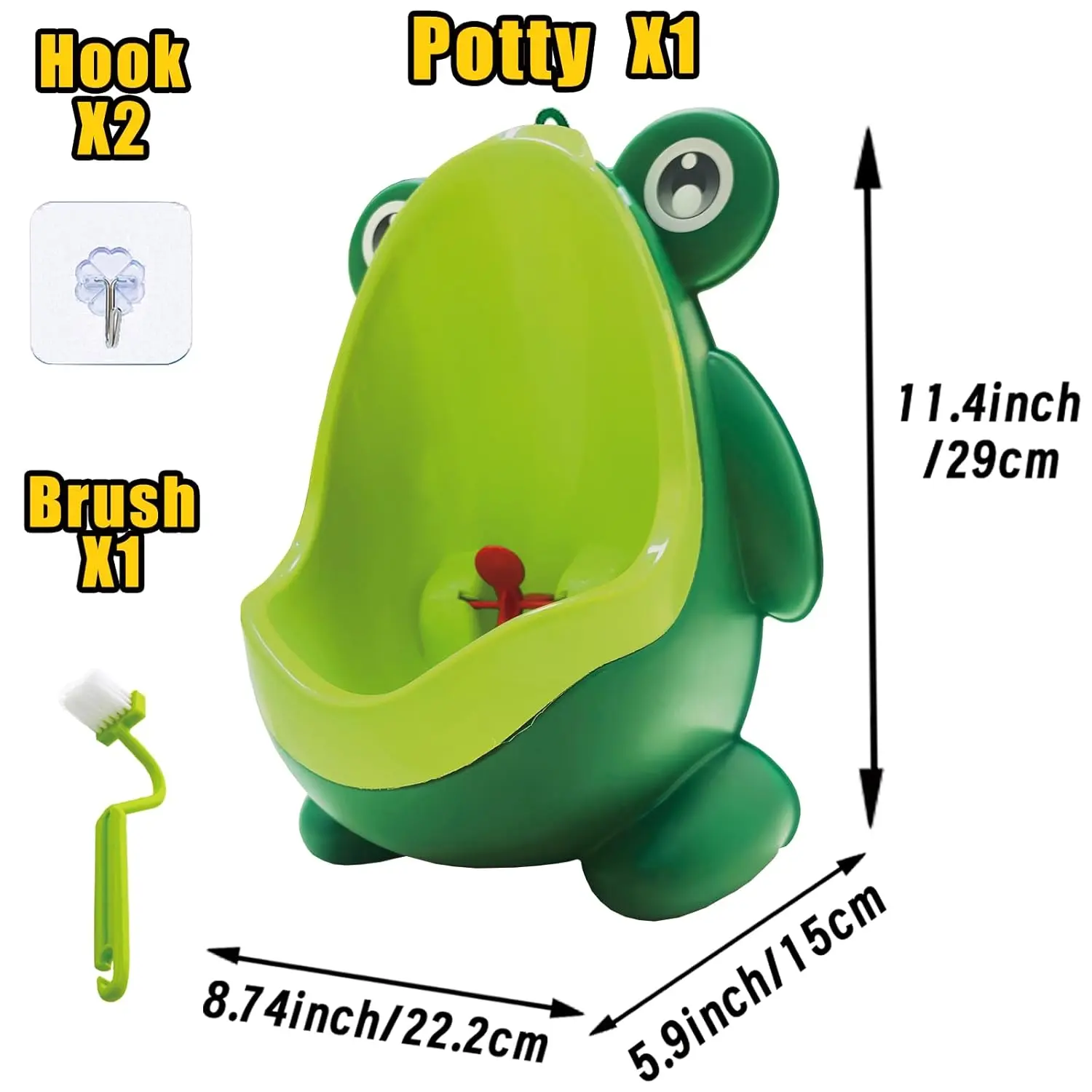 Boys Potty Training Urinal with Aiming Target, Green Toddler Toilet, Includes Brush and Hooks, Easy to Clean