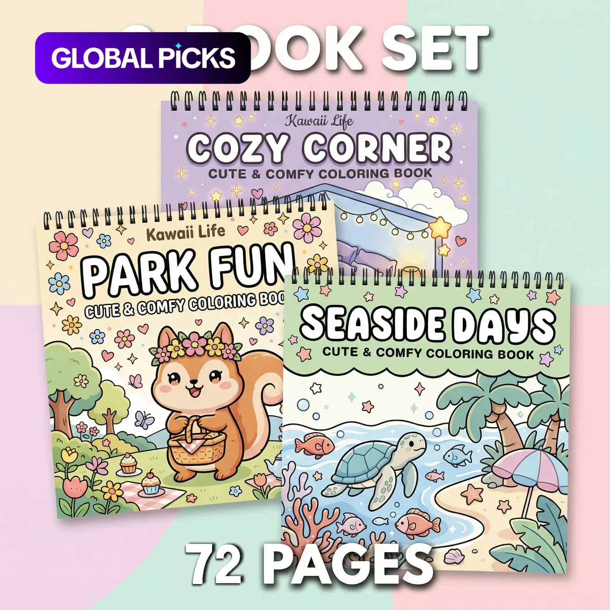3PCS Coloring Books - Seaside, Park & Cozy Corner Themes,Opaque Super-Sensitive Paper, Clear Lines, Vibrant Illustrations for Enthusiast - Stunning Patterns for Decoration, Works with Water-based Markers & Colored Pencils, Gift for Birthdays & Holidays
