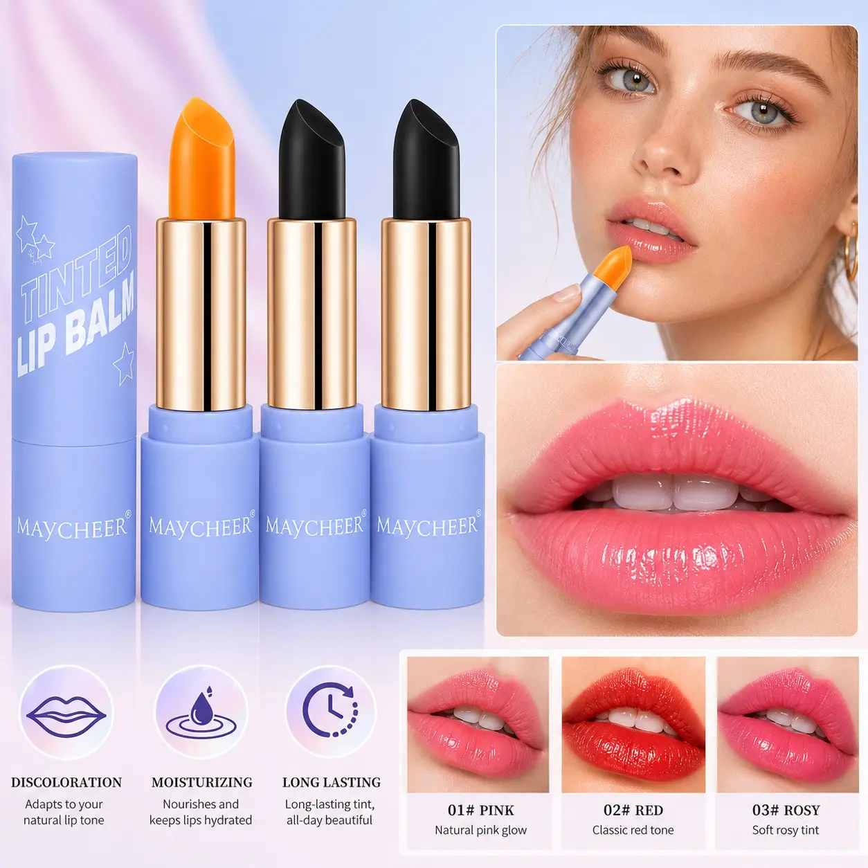 3Pcs PH Temperature Changing Lip Balm, Magic Color Changing Lipstick, Lightweight Hydrating, Moisturizing, Long Lasting Daily Lip Cosmetics
