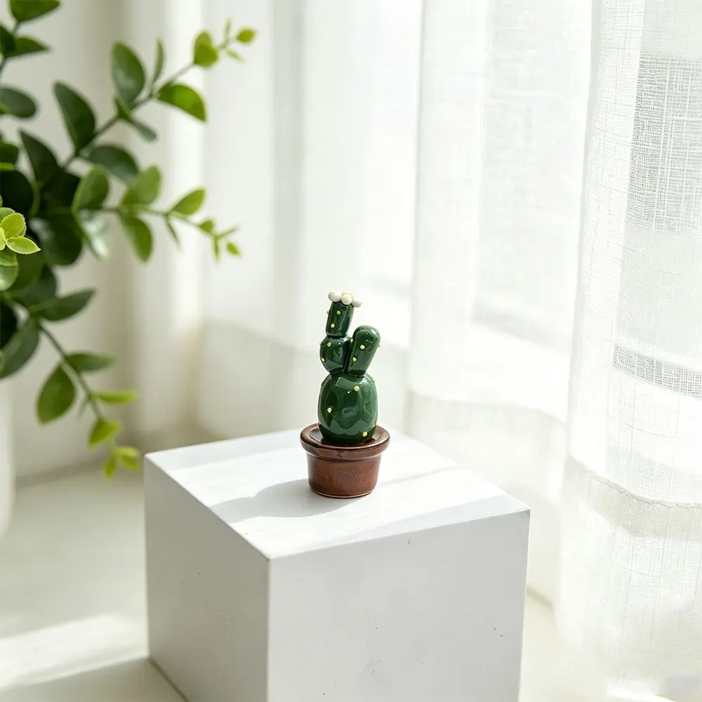 Handmade Ceramic Mini Cactus Ornament, Healing Style Desk Decor, Realistic Plant Micro Landscape, Office Car Dashboard Cute Gift