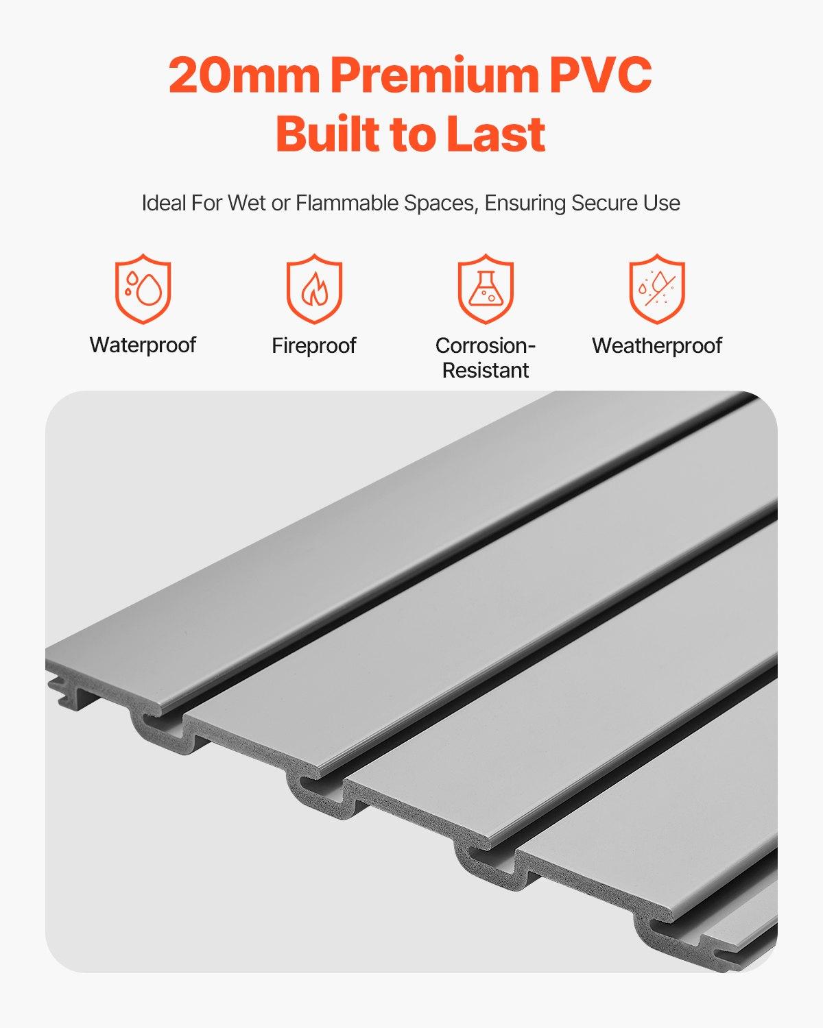 VEVOR Slat Wall Paneling, 4 x 4 ft, PVC Garage Slatwall with Modular Design, Grey Slat Wall Easy-to-Install Adjustable Slatwall Panel with Coupling Structure & DIY Cutting, Fits for Storage & Display