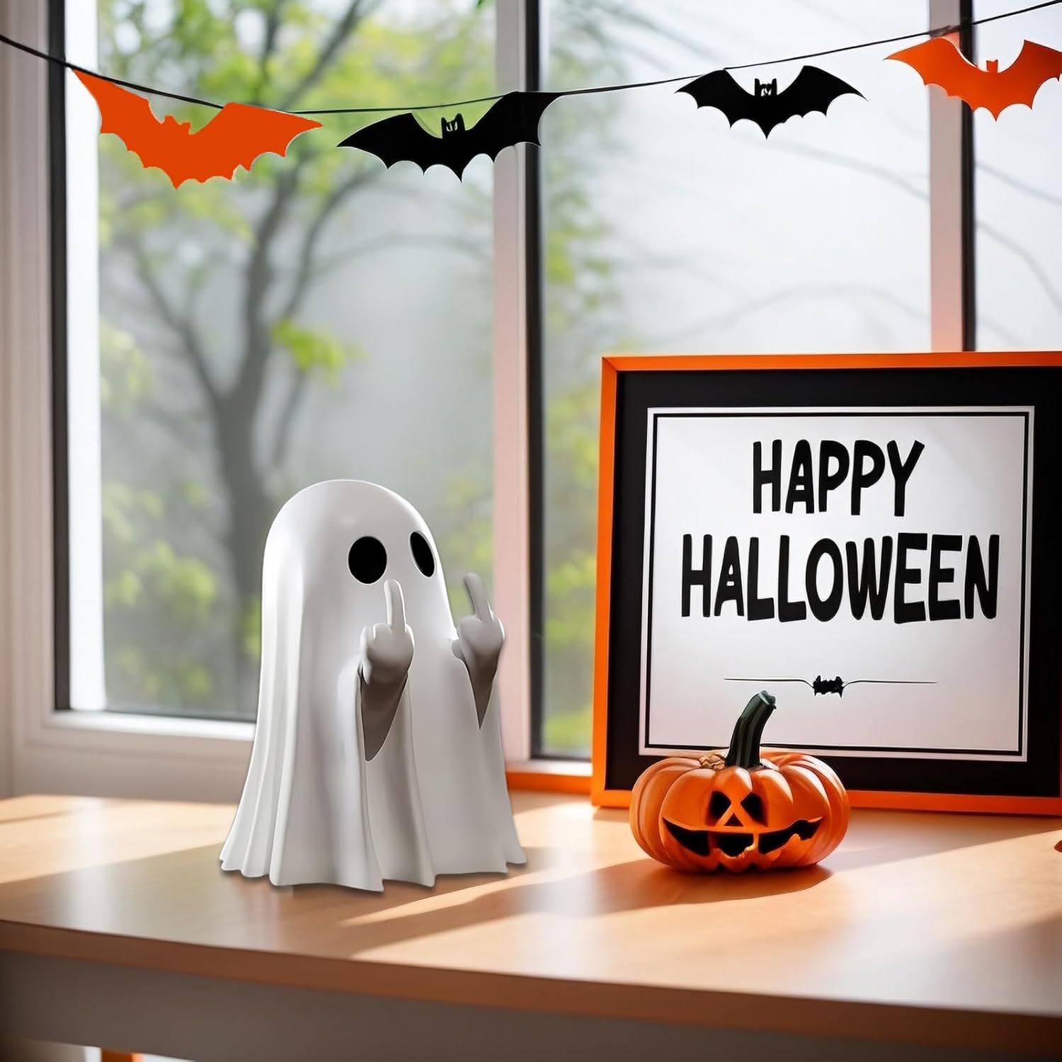 Ghost Design Ornament, Cute Ghost Decoration, Spooky Resin Sculpture, Halloween Decoration for Indoor and Porch Decor, Decorative Figurines