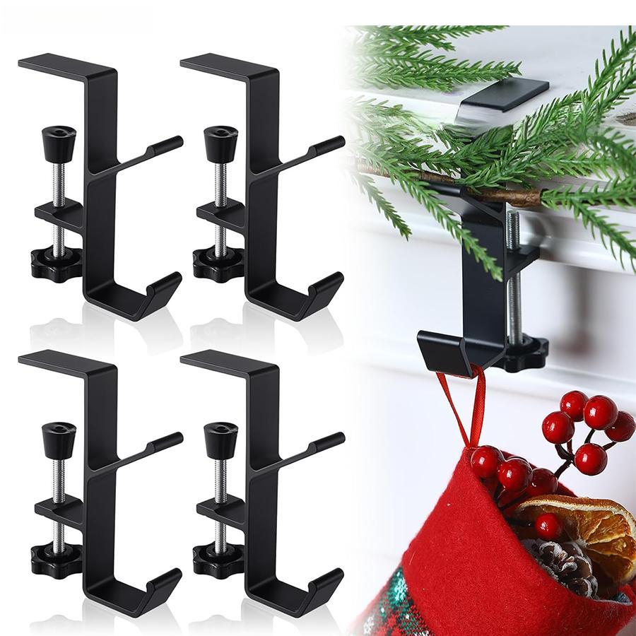 4 PCS Fireplace Stocking and Garland Hanger - Hold Christmas Stocking and Hang Garland - Christmas Stocking Garland Hanger Stocking Holders for Mantle