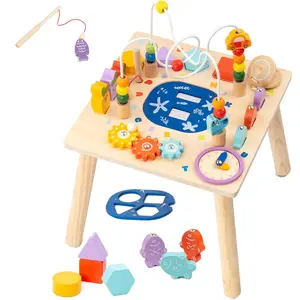 Activity Table for 1 Year Old, 9 in 1 Wooden Montessori Toys, Baby Activity Table with Bead Maze Toys for Toddlers, Learning Sensory Development Play Table, 1 Year Old Boy Giftsfidget toys