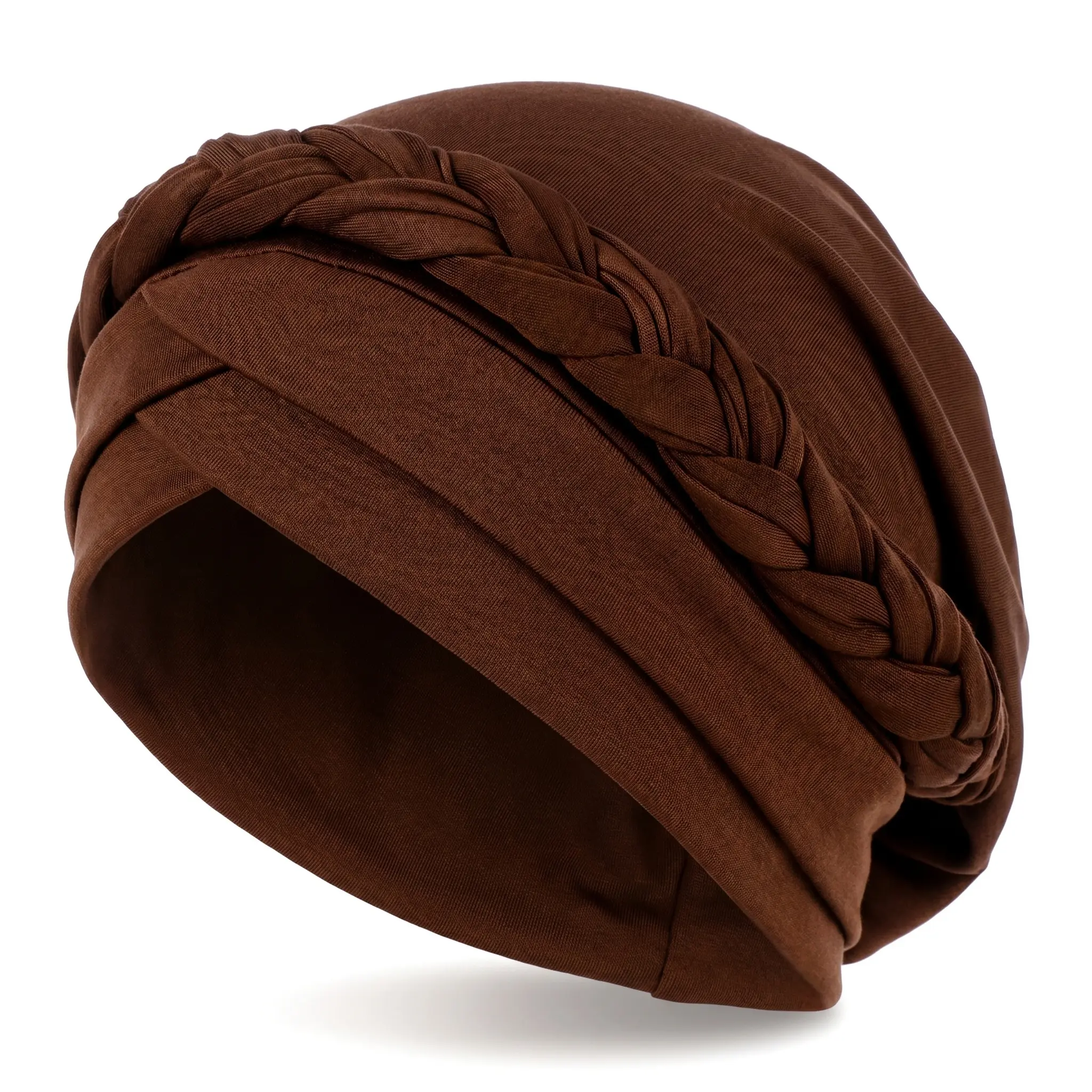 Solid-Color Milk Silk Headwrap, Navy Blue/Black Casual Fabric Headband with Single Braided Detail, Specially Designed for Hair Loss and Sensitive Scalps, Coffee, Turmeric