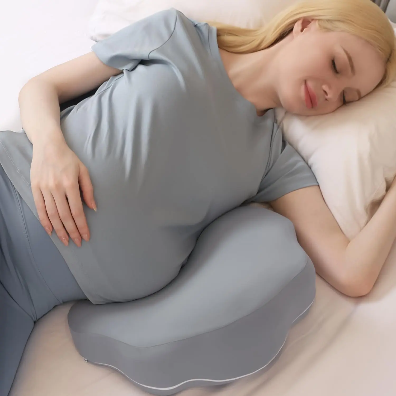 Portable Memory Foam Pregnancy Pillow - Maternity Body Pillow for Sleeping, Multifunctional Wedge Pillow for Back, Belly, Pain Relief, Ideal for Pregnant Women, Travel, GreyGift