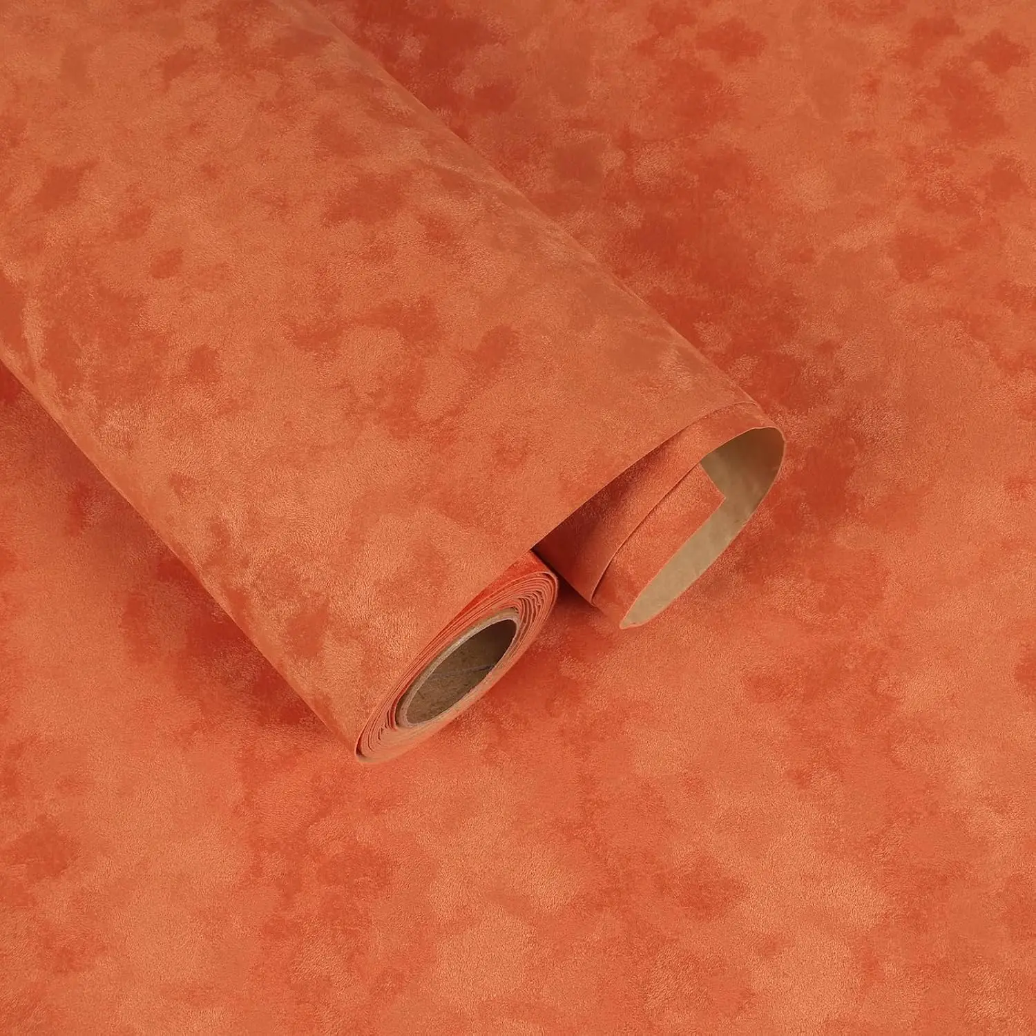 Orange  Wallpaper Peel and Stick Mottled  Drawer Liner for  Box Crafts 15.7"x118" Self Adhesive Soft Felt Fabric Roll Removable Wall Paper for Bedroom Dresser Accent Wall