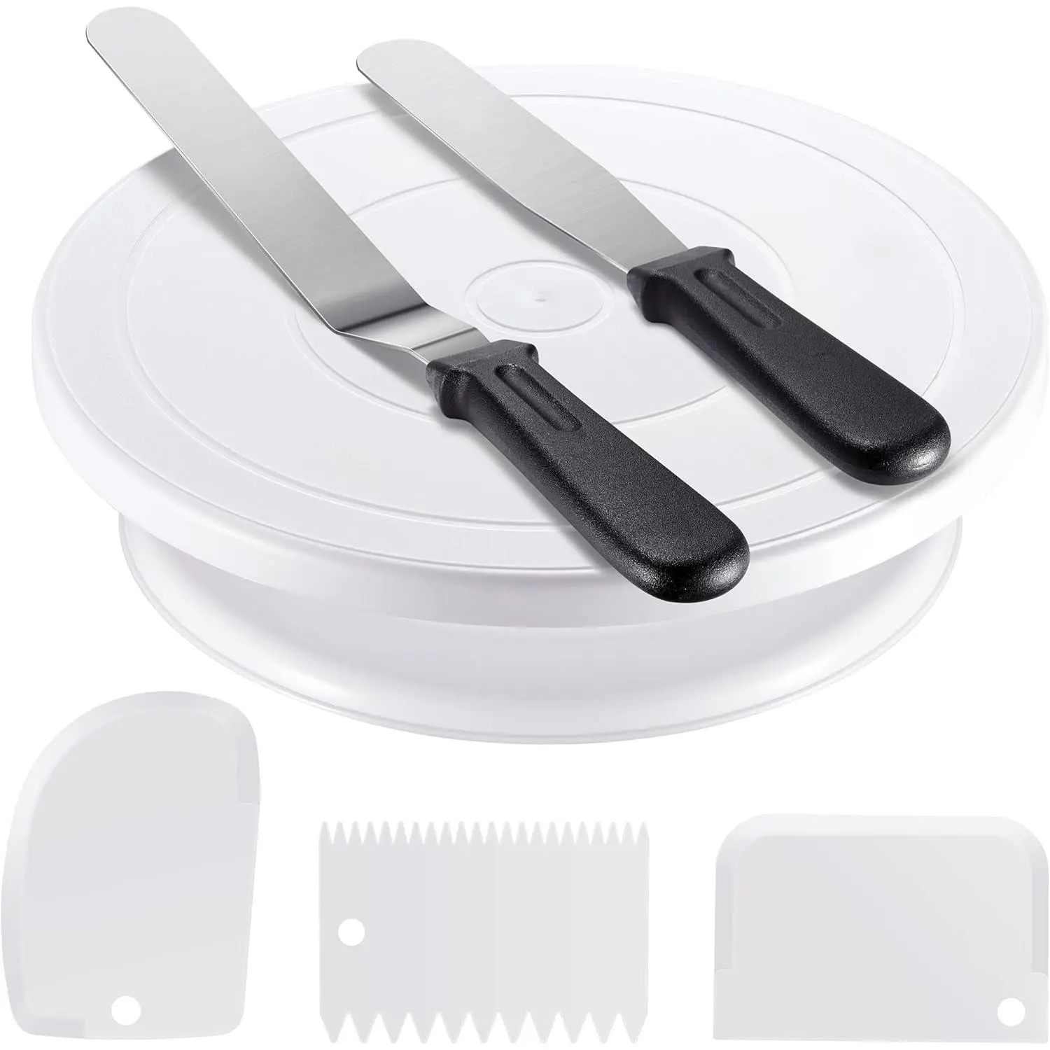 Cake Decorating Kit Baking Supplies Set Cake Turntable with 2 Frosting Straight Angled Spatula 3 Icing Smoother Scrapers Baking Accessories Tools for Beginners and Pros, Mother's Day, White