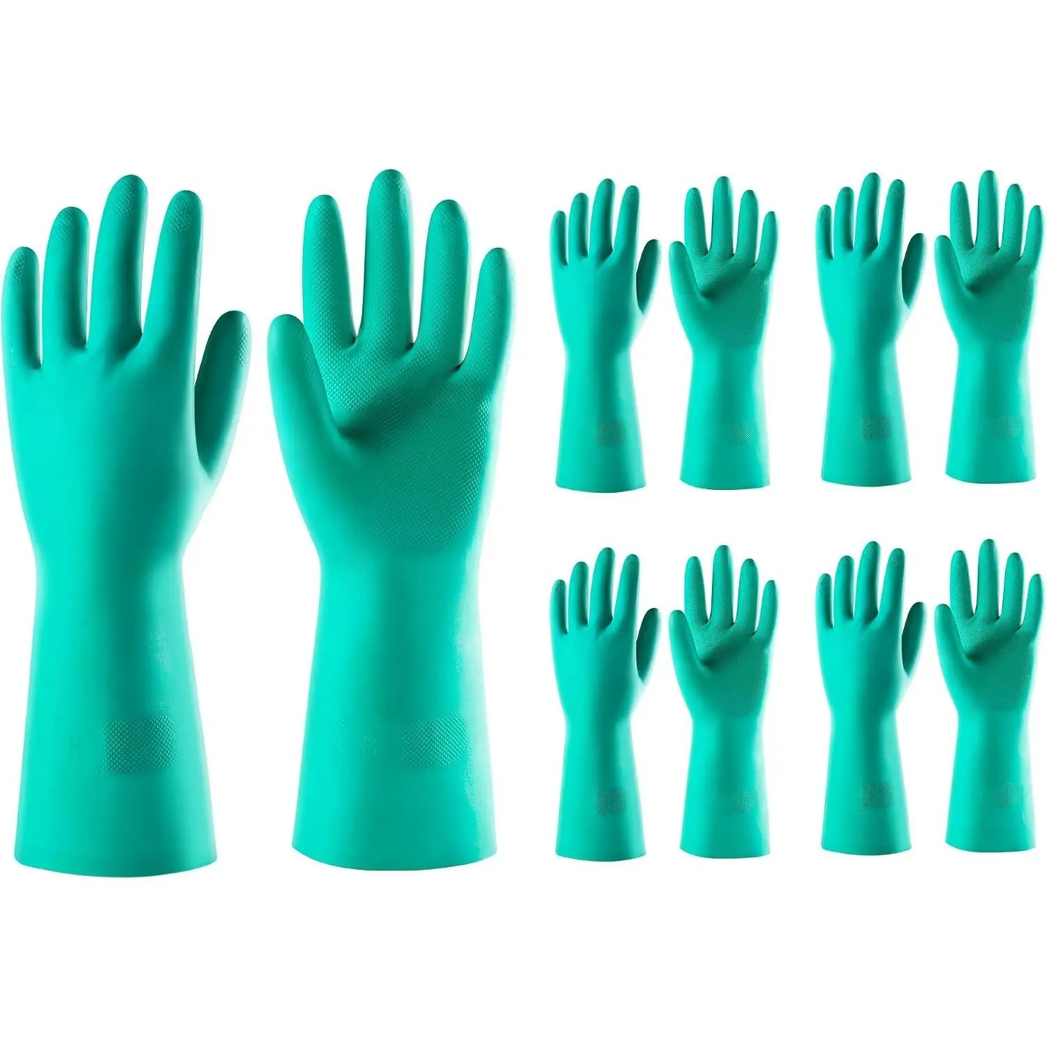 5 Pairs Nitrile Chemical Resistant Gloves, 15mil,13", Reusable Latex Rubber Free Heavy Duty Gloves, Acid Alkali Oil Protection, Industrial Use and Household Cleaning, Non-Slip, Large