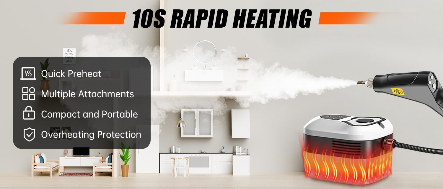 2500W High Pressure Steam Cleaner - Portable High Temp Power Steamer for Home Use, Kitchen Grease, Bathroom & Car Detailing