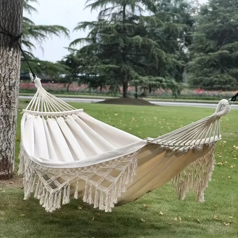 Boho Style Woven Hammock, Cotton Fringe Design, Outdoor Patio/balcony/camp Relax Chair, Hammock Chairs, Tree Hanging, Comfortable Load Bearing, Sun Protection