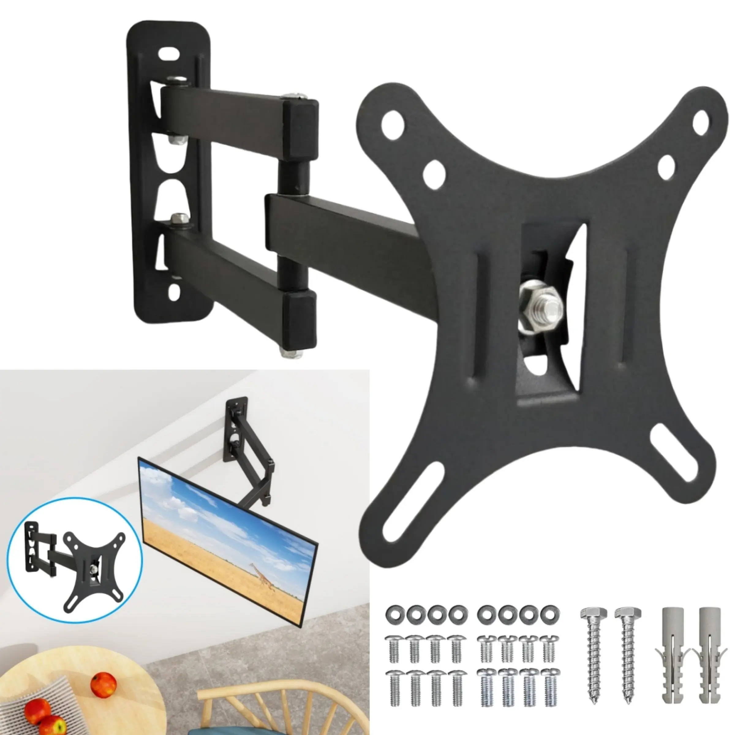 Full Motion TV Wall Mount Bracket, Hinged Tilt and Rotate Extension Arm, Compatible with Most 10-27 Inch LED LCD Tvs and Monitors