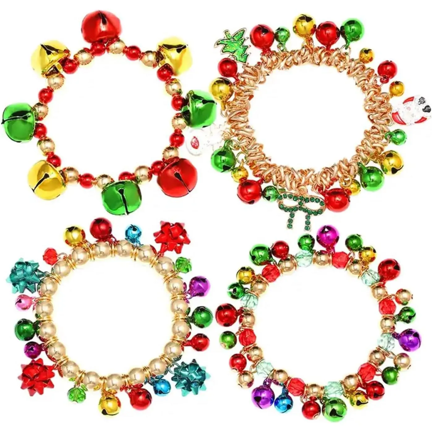 Christmas Jingle  Bracelet Colorful Bow Snowman Xmas Tree Beaded Chram Stretch Bracelet Novelty Christmas Festival Holiday Jingle Bells Bracelets Set for Women