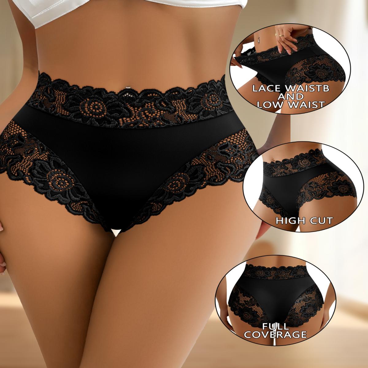 QUASTI 5-Pack Silky Smooth & Sexy Lace Mid-Waist Panties for Women, Lightweight Breathable Fabric Briefs, Soft Stretch Everyday Intimates, S-XXL