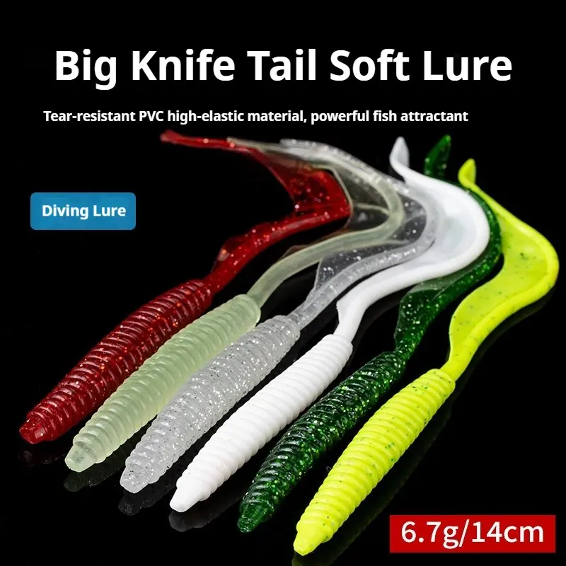 5pcs Large Curly Tail Soft Lures, Scented Bass/Blackhead Worm Baits, Swimbaits for Black Pit & Freshwater