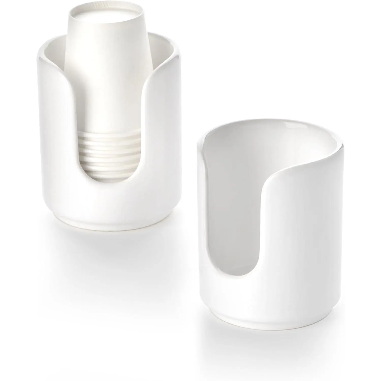 3 oz Original Ceramic Bathroom Cup Dispenser with 5 PLA Paper Cups, Bathroom Essential Accessories for Mouthwash Holder on Bathroom Vanity Countertops (2 Pack, White)