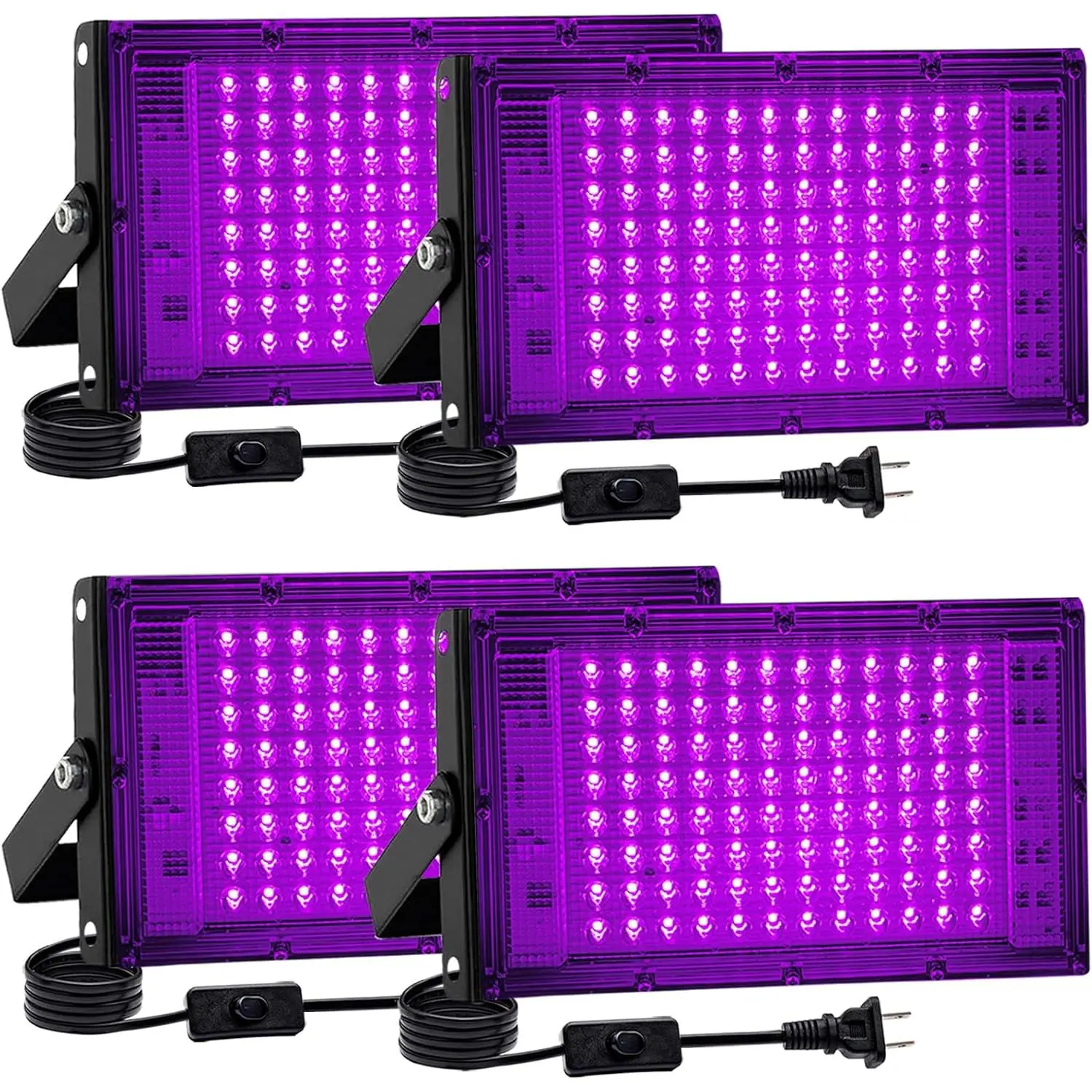 4 Pack 100W LED Black Light Plug-in, 385-400nm Synthetic Blacklights, 50000-Hour Lifespan, Novelty Lighting for Halloween Glow Effect, Photography, Stage Lighting & Neon Colors Projects