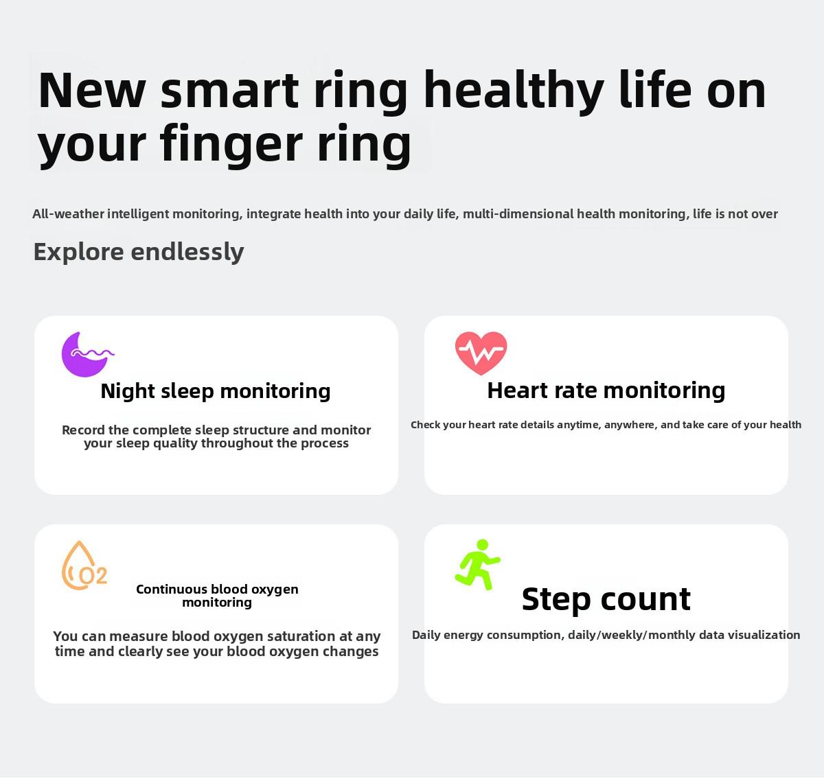 Smart Ring SR01 Fitness Tracker Health Monitor Sleep Blood Oxygen Heart Rate Bluetooth Multi-function Activity Tracker for Sports and Daily Use