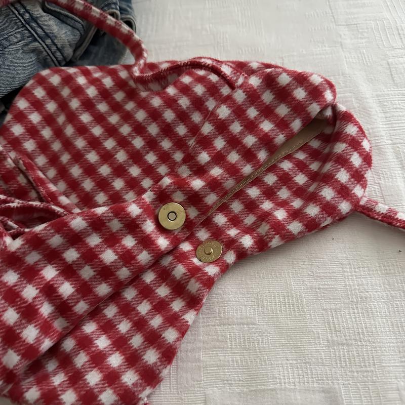 Women's Heart-Shaped Crossbody Bag with Bow and Checkered Pattern - Minimalist Handbag, Fixed Strap Magnetic Closure, Red - Elegant Daily Wallet, Bag, Versatile Fashion Accessory, Durable Fabric shoulder bags Large Soft Color Suede Kisslock Barrel