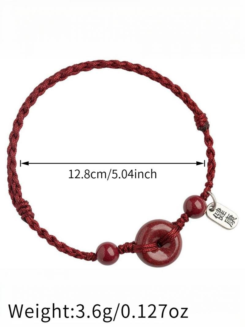 Cinnabar Peace Buckle Braided Bracelet, 3 Color Lucky Red String Bracelet for Good Luck