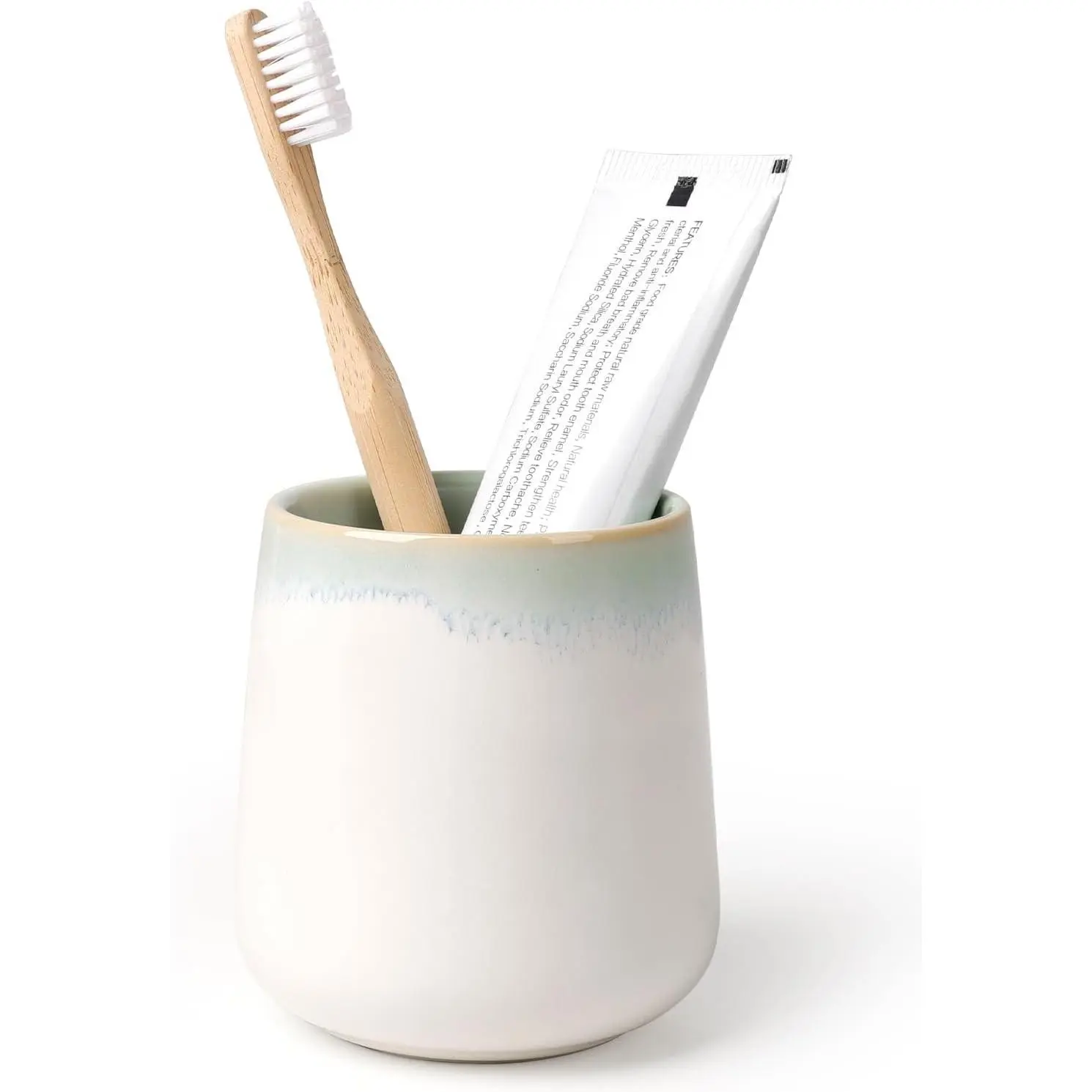Bathroom Toothbrush Holder - Ceramic Toothbrush Cup Holder 13Oz White and Blue-Green Toothbrush Holder for Bathroom Toothbrush Toothpaste Holder for Bathroom Vanity Countertop Home