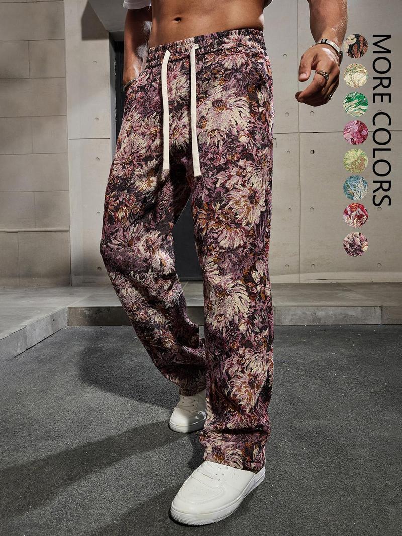 Men's Floral Pattern Pants, Street Fashion Trousers for Daily Wear, Men's Bottoms for All Seasons, Casual Beach Pants