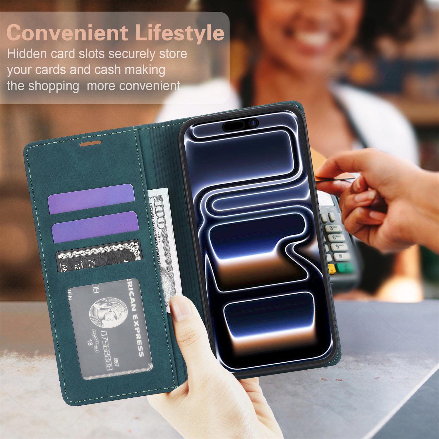 Matte PU Leather Flip Wallet Case with Card Slot, For iPhone 17 16 15 14 13 12 Pro Max