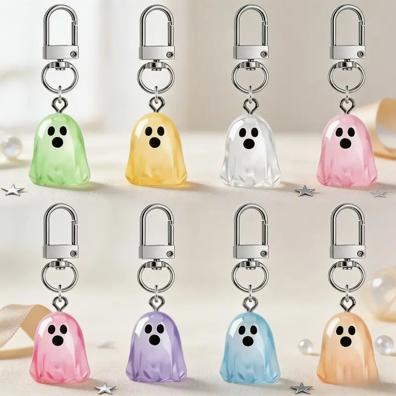 8pcs Night Light Ghost Bag Pendant Keychain, Glowing Halloween Decoration, Cute Decorative Pendant for Handbags, Backpacks, Car Keys, Women's Keychains, Keychain Set